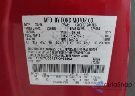 2007 Ford Escape Xlt/Xlt Sport из США, поврежденный, VIN 1FMYU03127KA61503